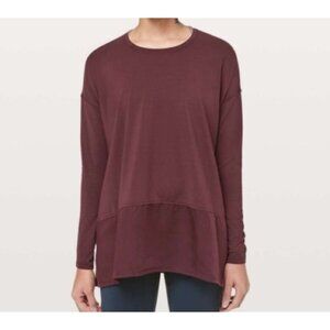 NWT Lou & Grey Womens Long Sleeve Blouse Pullover Medium Burgundy Sheer Hem